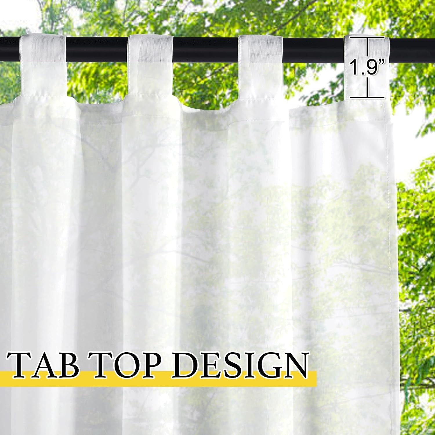 White Outdoor Waterproof Sheer Tab Top Patio Curtains 54″W x 84″L Pure White