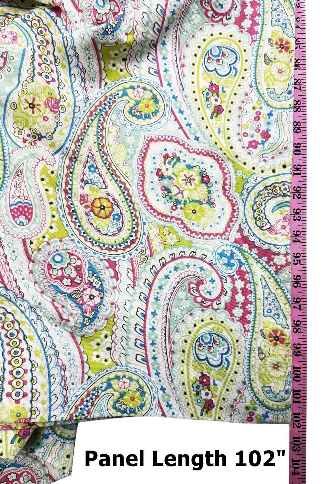 Custom Drapery Curtain Lined Panels Pink Blue Green Paisley Print 2 at 77″x102″