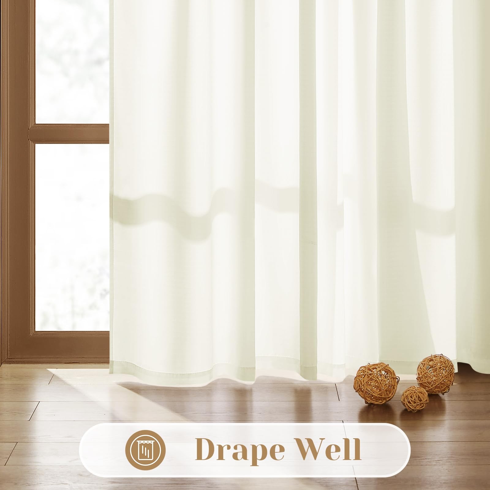 Homeideas Non See Through Privacy Sheer Curtains Elegant Lightweight Semi Light