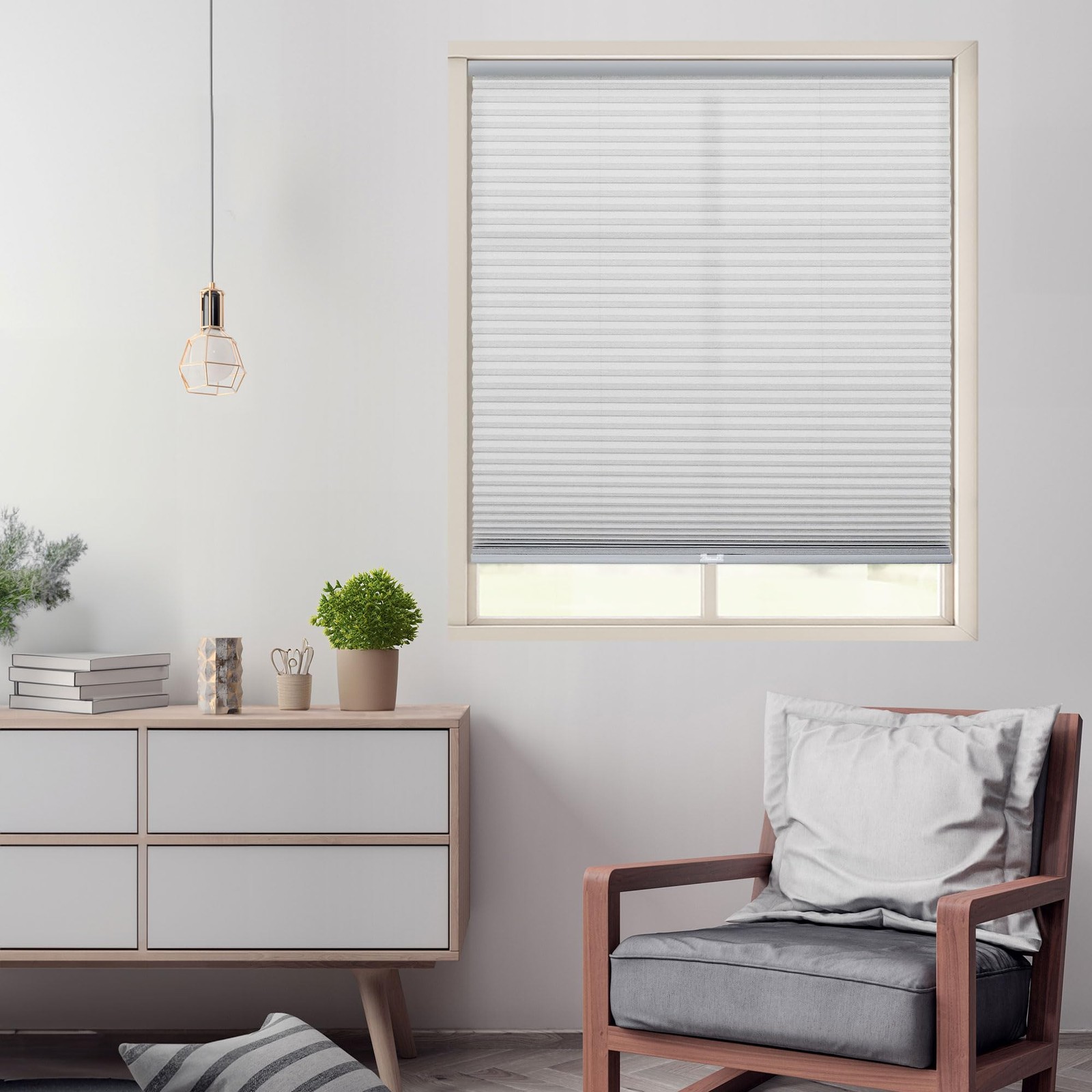 DEZ FURNISHINGS Cordless 1″ Light Filtering Cellular Shade, 26″W x 64″H, Gray…