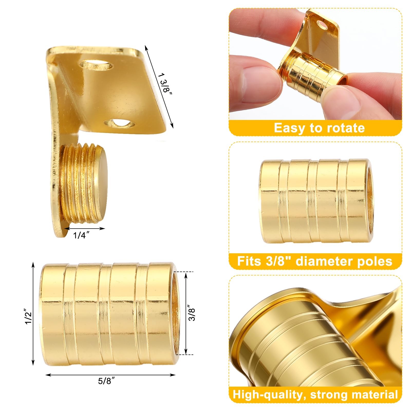 4 Pcs Outside Mount Curtain Rod Bracket 3/8″ Brass Bracket Set for 3/8″ Rodding