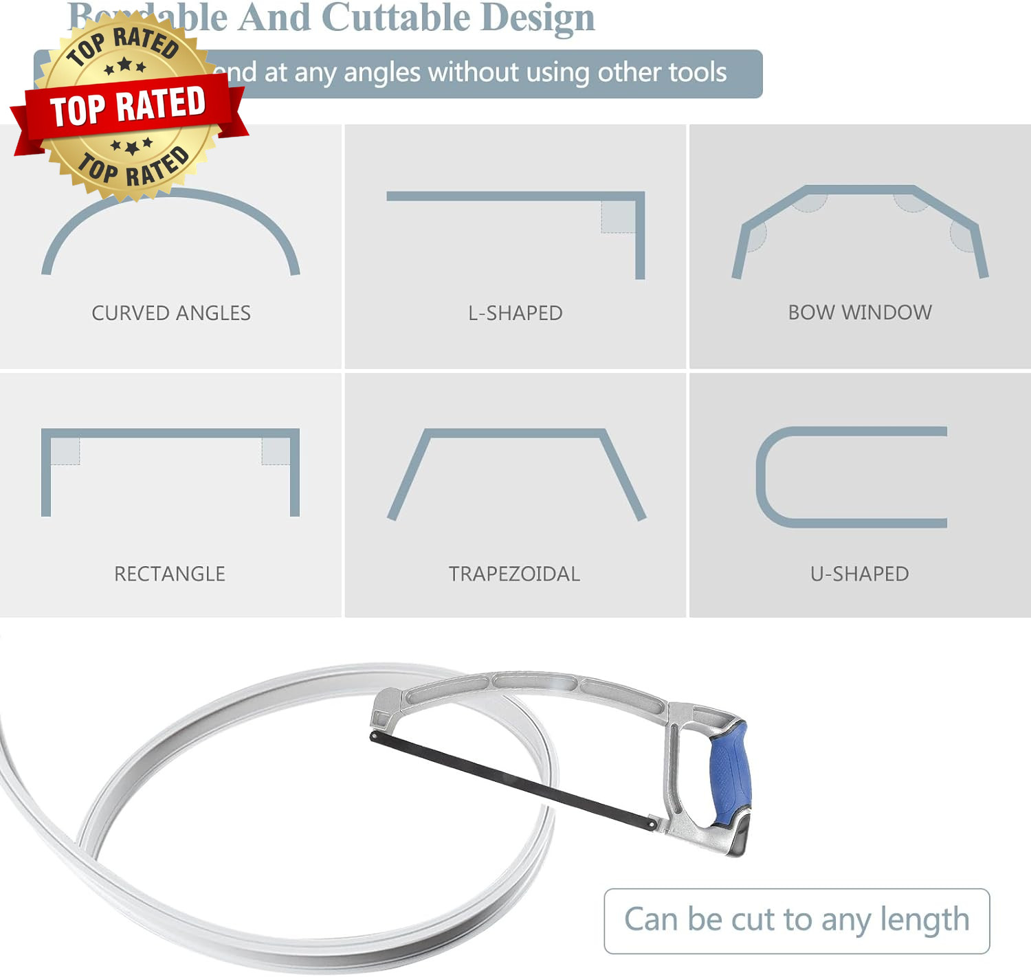 Ceiling Curtain Track, Flexible Bendable Curtain Rail System, 20Ft Wall Mount He