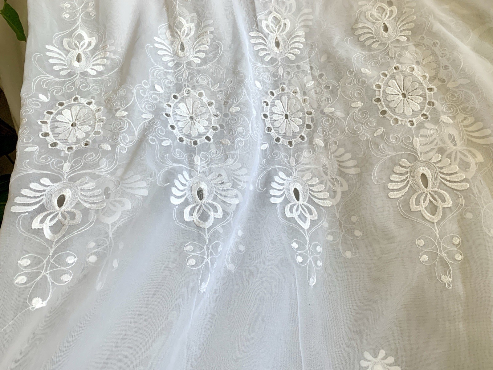 Vtg Made In France By France Voile Curtain Panel Cutwork Embroidered 58” X 78”