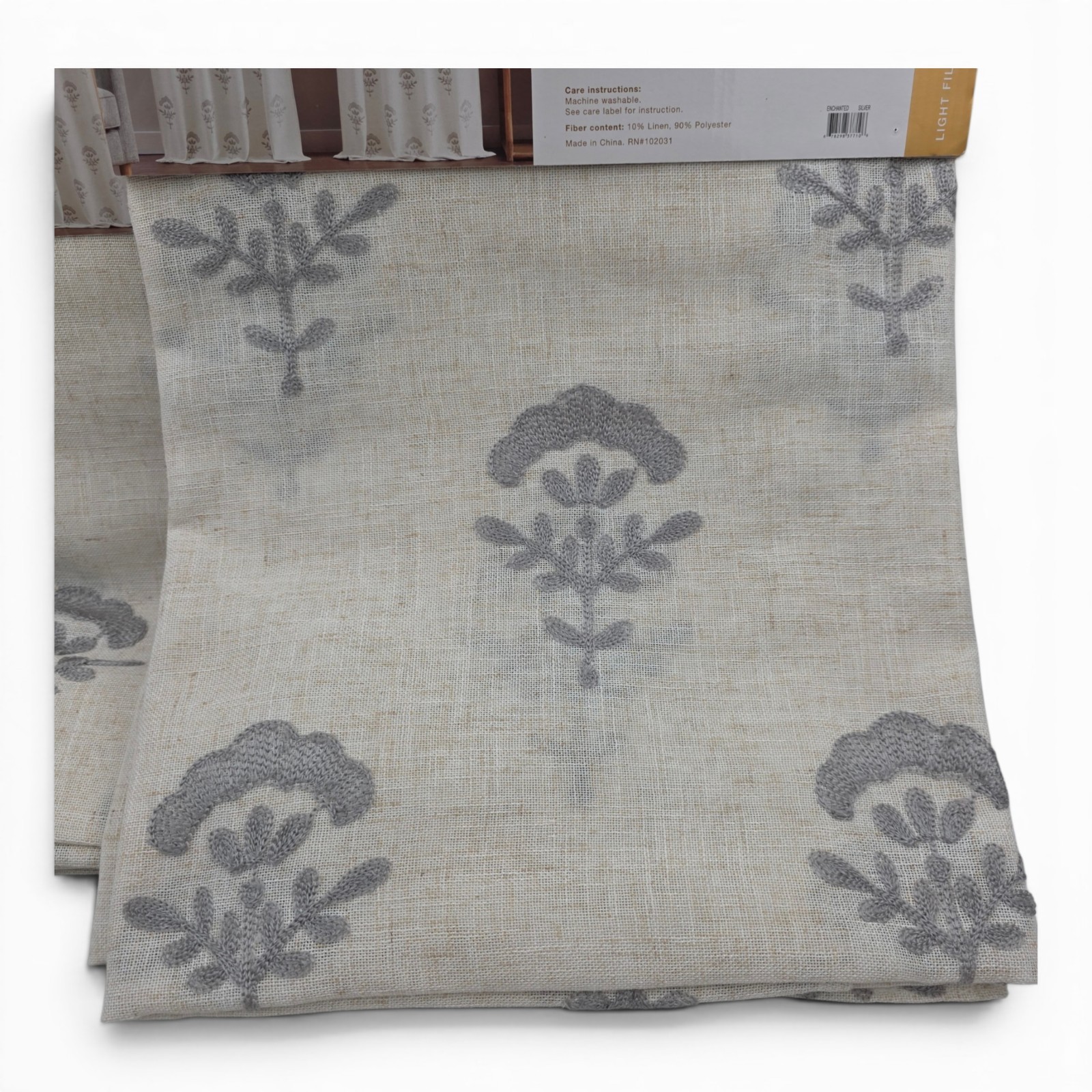 Studio 1012 Set of 4 Botanical Embroidered Curtains 37×84 Linen Blend Gray