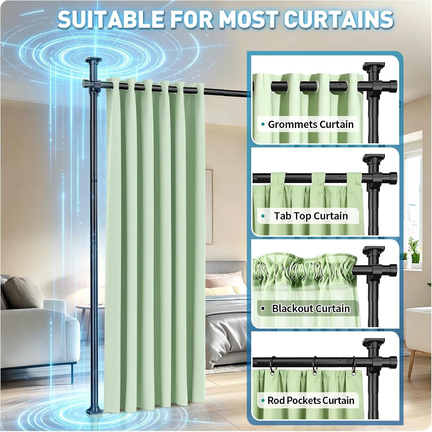 Room Divider Tension Curtain Rod, No Drilling Room Separator for Space Partit…