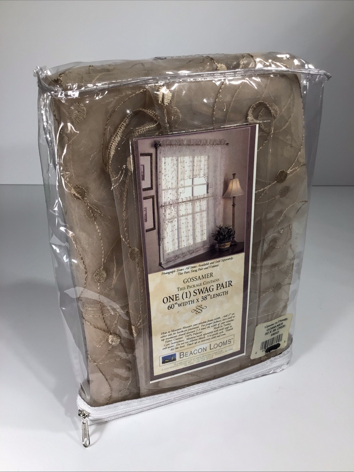Gossamer Sheer Lace Linen Swags Light Tan 1 Pair 60” Wide 38” Long