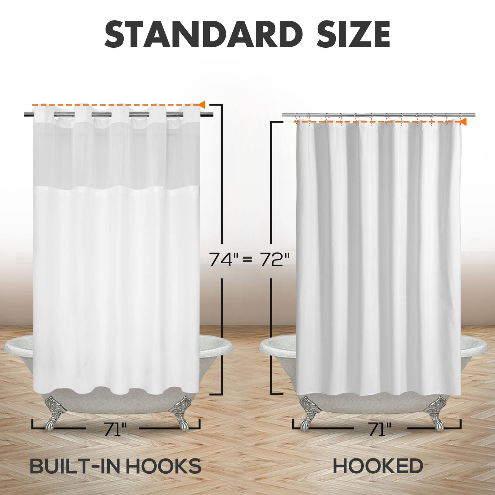 No Hook Slub Textured Shower Curtain with Snap-in PEVA Liner Set – 71″ x 74″(…