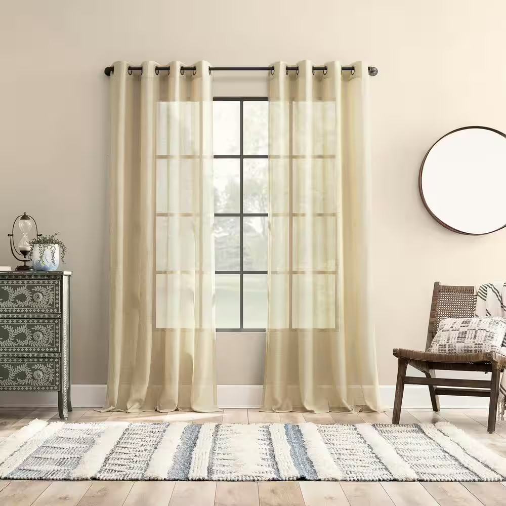 Vail Sand Linen Polyester Blend 52 In. W X 95 In. L Grommet Light Filtering Curt