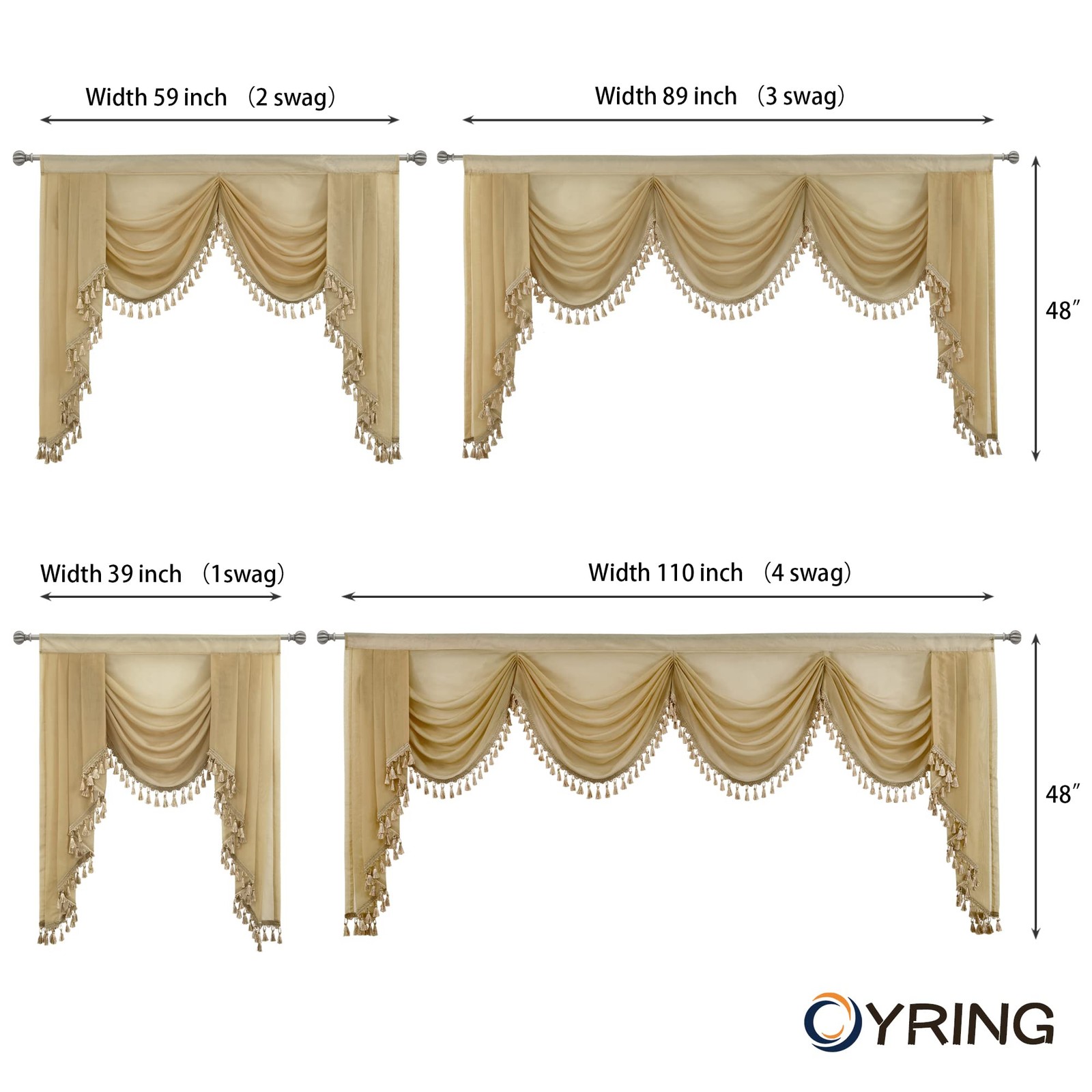 Oyring Beige Sheer Window Curtains Valance For Living Room Waterfall Swag