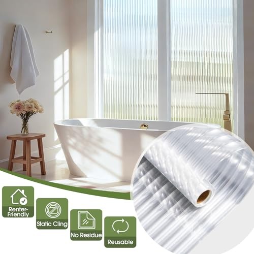 Reeded Glass Privacy Window Film with 3 Tools, 3D 17.5 x 78.7 Inch Clear