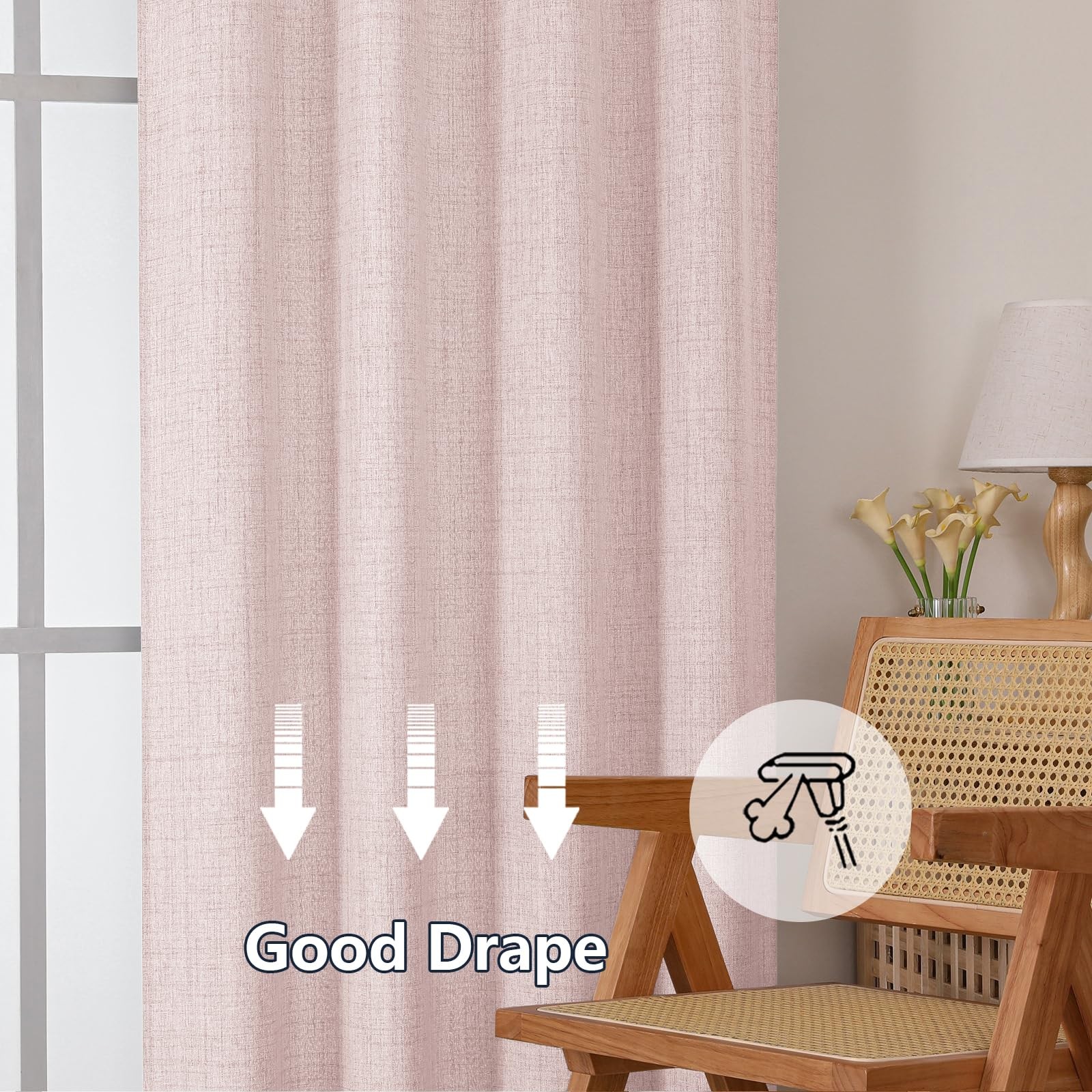 Blush Pink Curtains 54 Inch Length for Living Room, Light Filtering Textured …