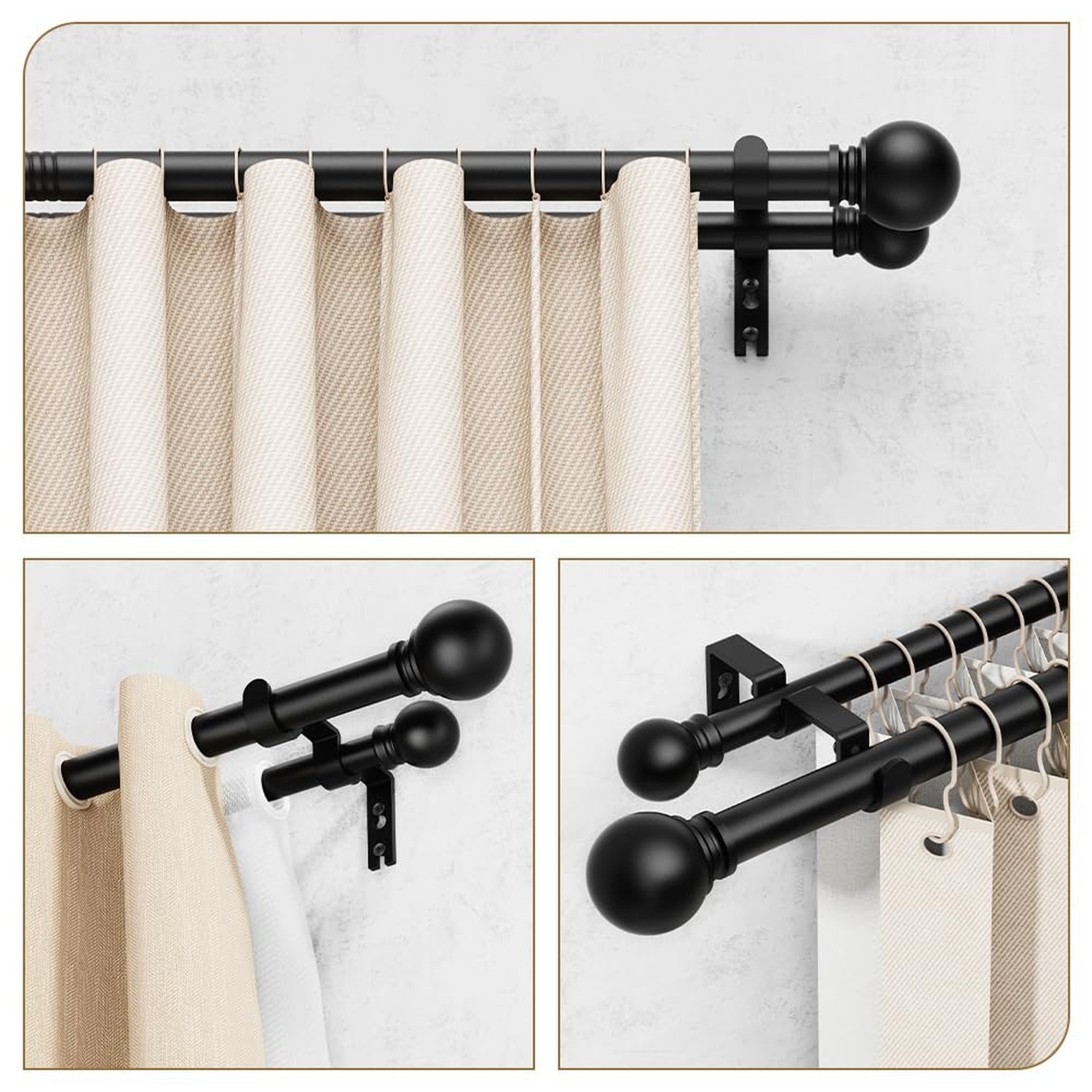 GXOACKJ Double Curtain Rods for Windows 72-144 Inches Length, Adjustable Heav…