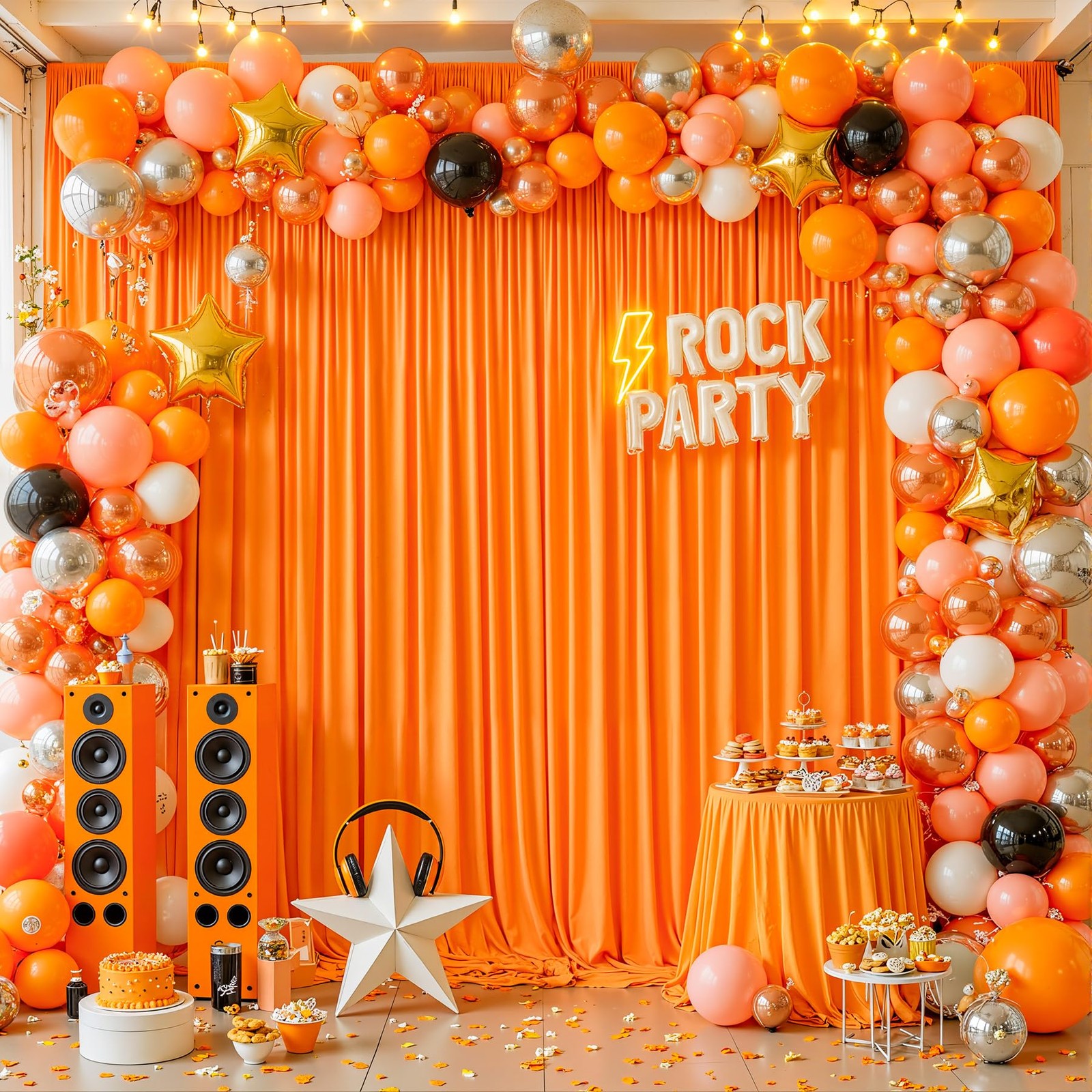 40x10ft Orange Backdrop Curtains for Wedding W5 x H10′(8 Panels),