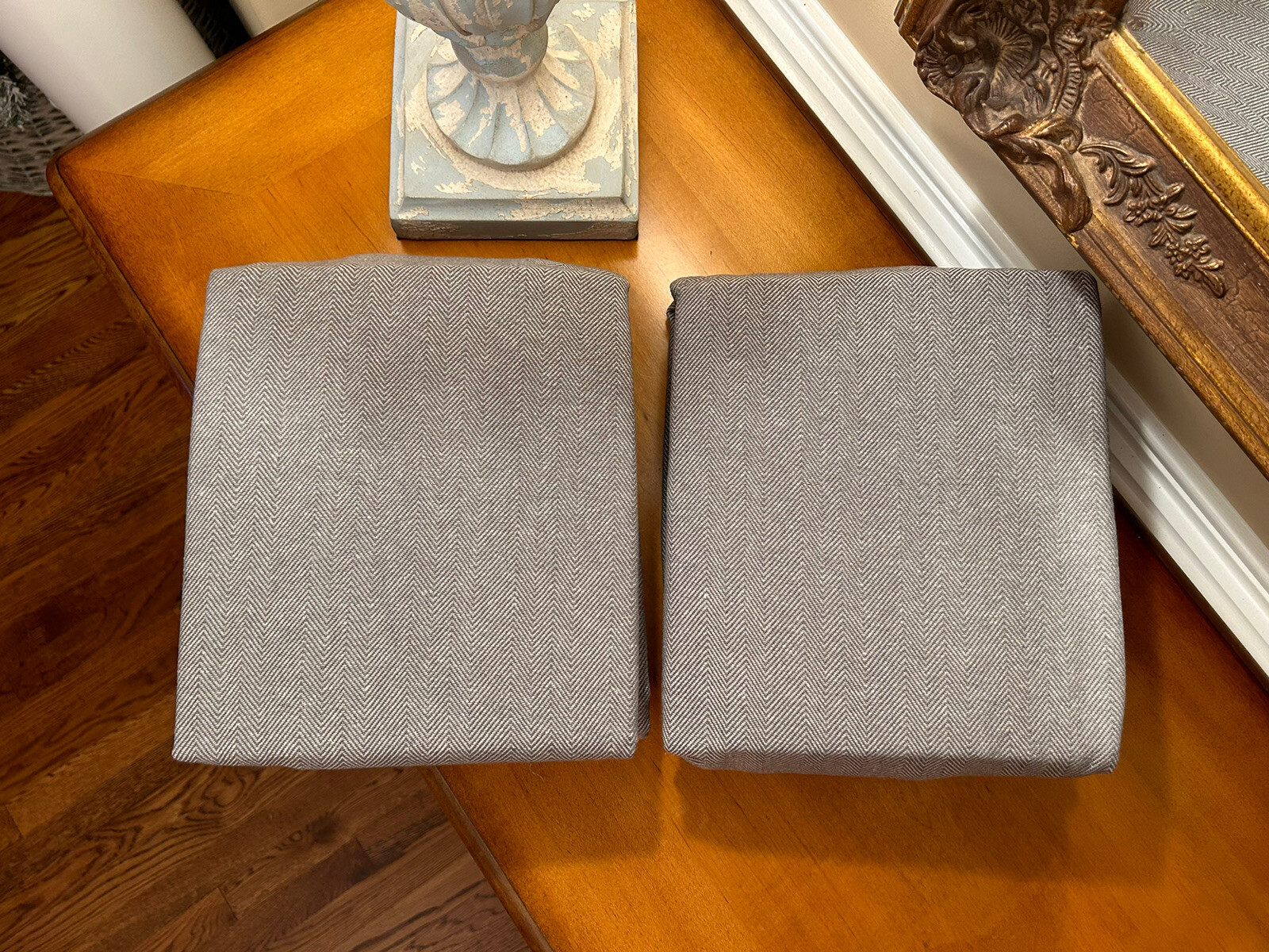 Pottery Barn Stella Herringbone Cotton Linen Curtains Gray 50”x108” S/2 NWOT
