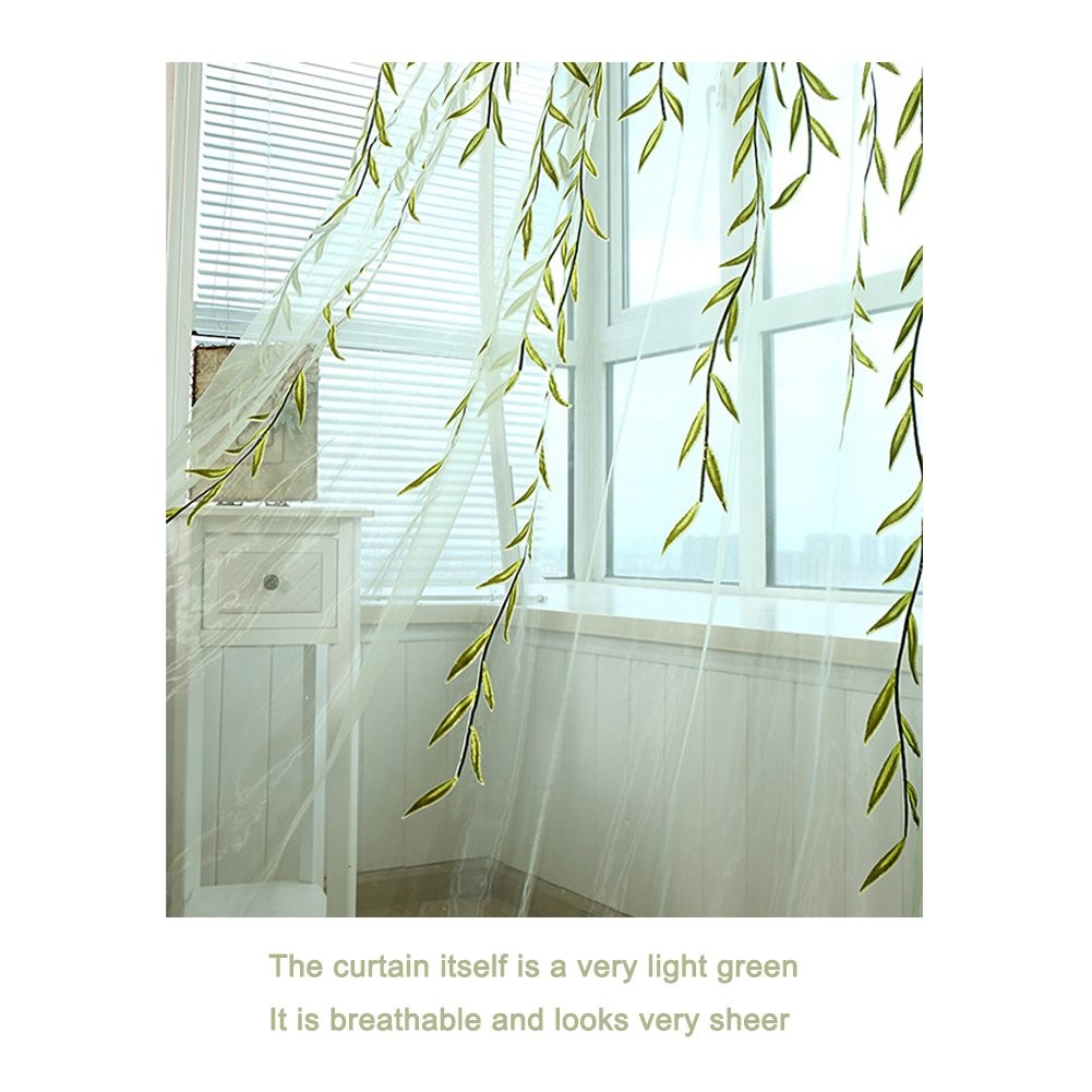 2 Pieces Willow Window Curtain Voile Tulle Room Salix Leaf Sheer Gauze Panel …