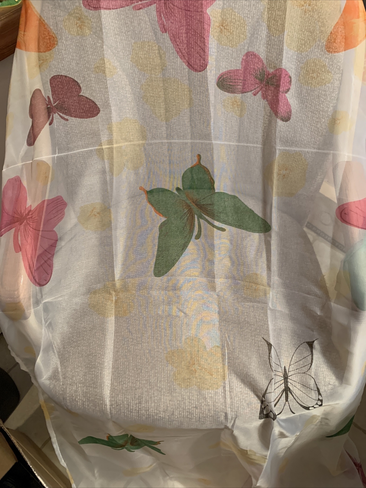 Sheer White Long Multi Color Butterfly Butterflies Curtain Yellow Flowers New