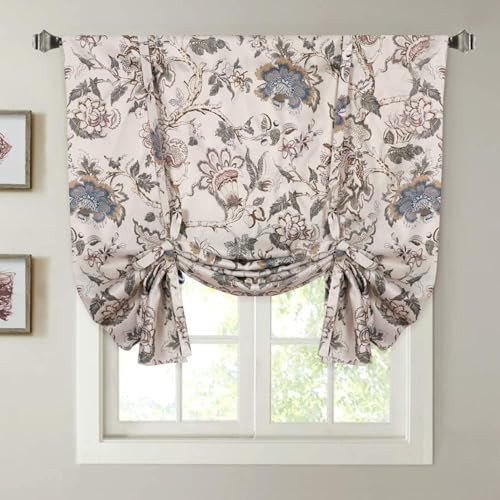 Thermal Insulated Blackout Curtain Adjustable Kitchen Flroal in Sage and Brown