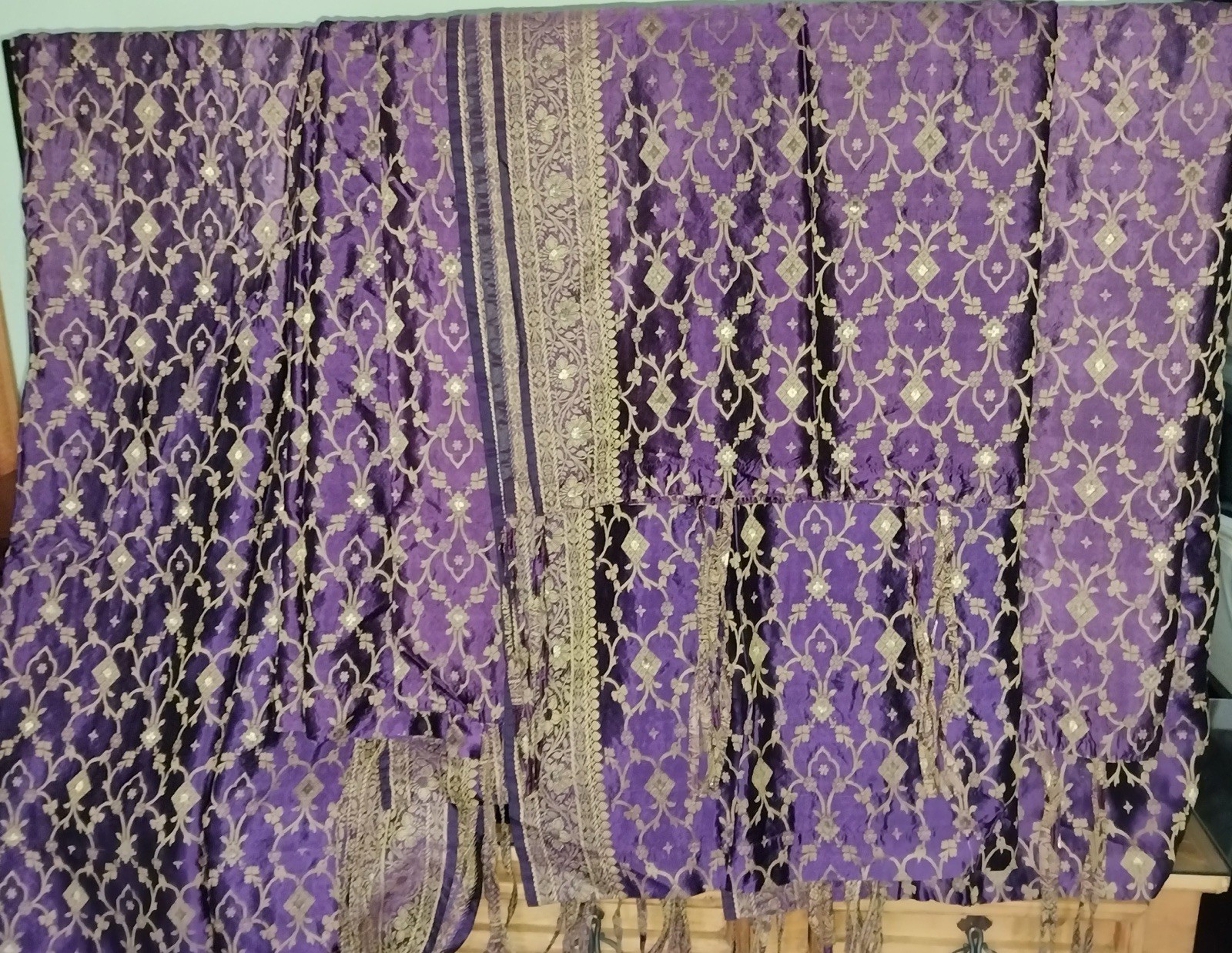 Sari Patchwork Curtain Drapes Window Decor Silk Boho Curtain Panel Set Of 8