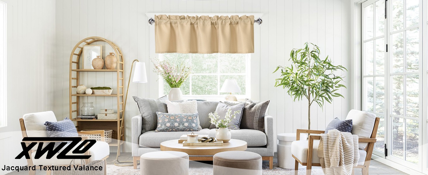Beige Valances for Kitchen Windows Spillproof Antiwrinkle Jacquard Rectangle