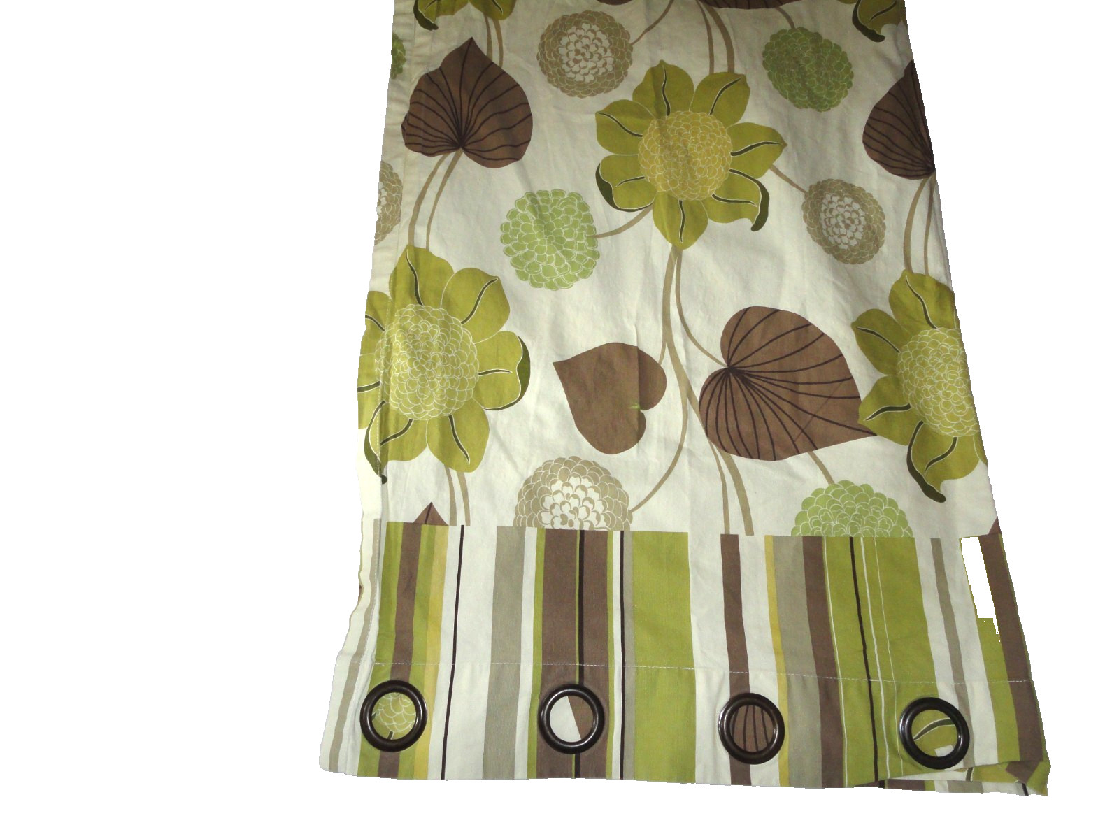 PIER 1 IMPORTS DELILAH GREEN BROWN FLORAL LEAVES STRIPE (2) PANELS CURTAIN 53X83