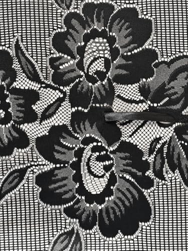Semi-Sheer Floral Lace Curtain Swag for Kitchen 39″W x 39″L (Pack of 1) Black