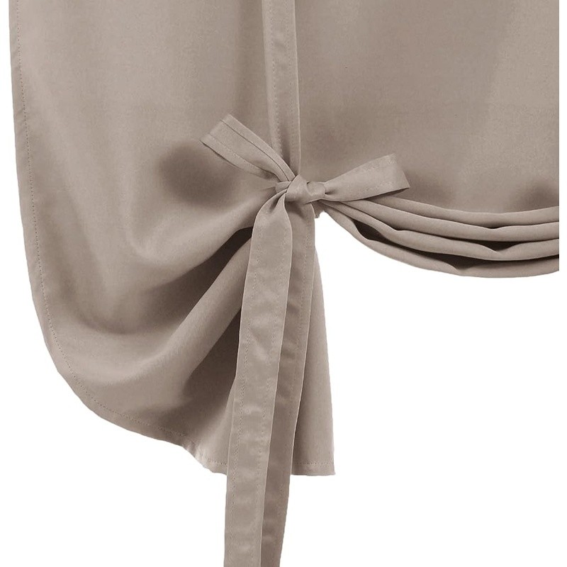 Adjustable Blackout Tie Up Curtains Soft Polyester Drapes Home Window Treatment