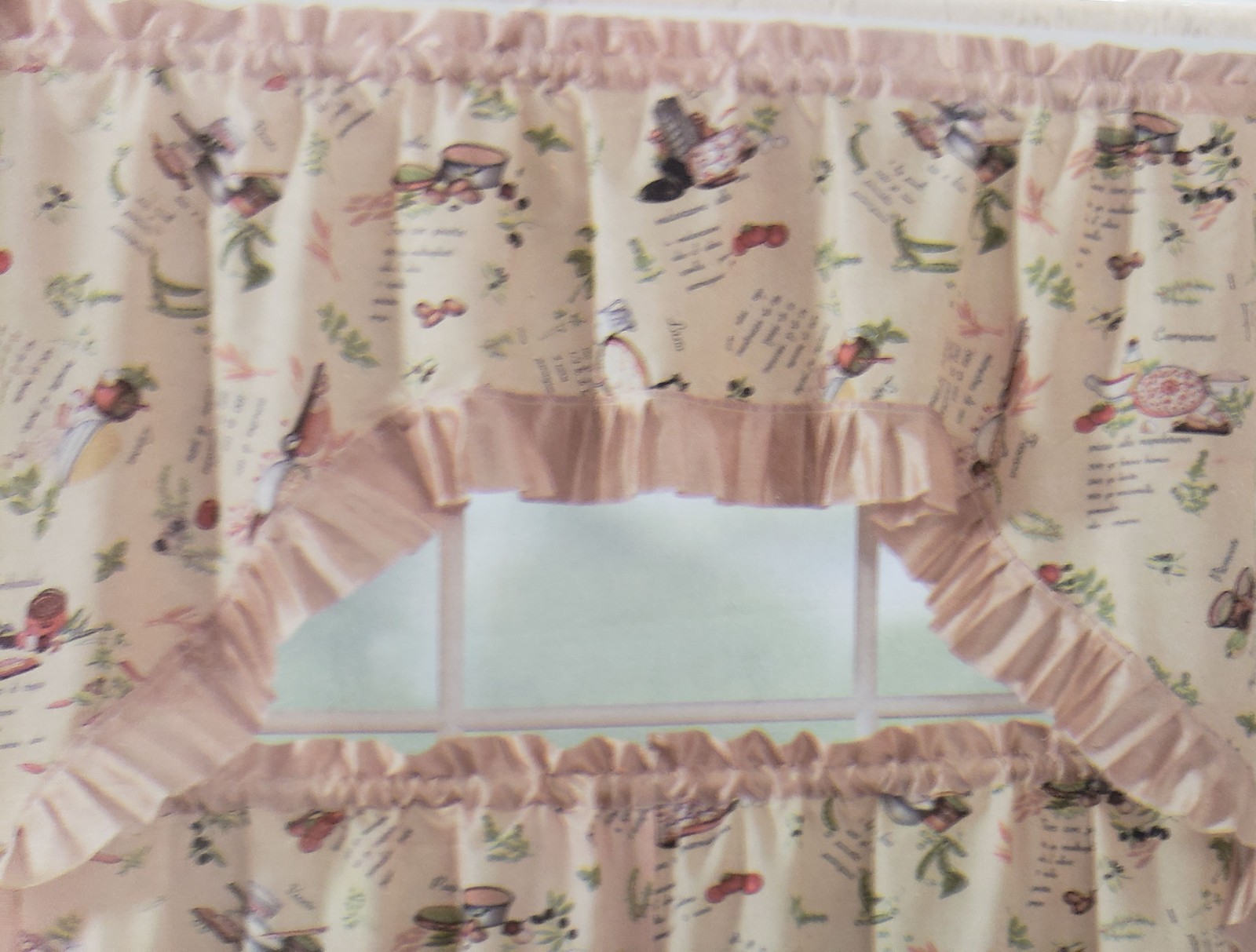 3pc Printed Curtains Set: 2 Tiers & Swag (60″x36″) FOOD, LUNCH TIME RECIPES, HG