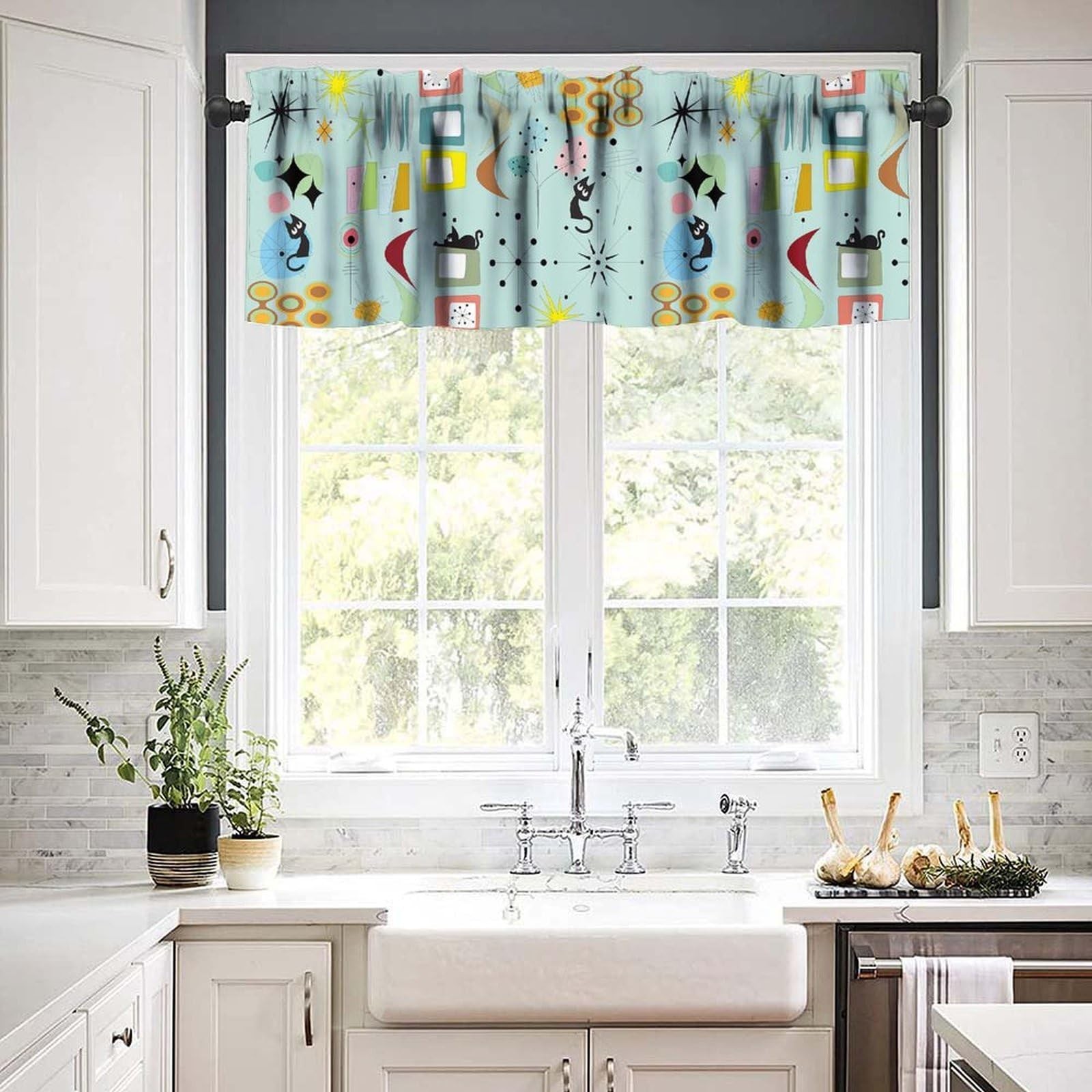 Vintage Retro Valance Curtains Mid Century Modern Decor Kitchen Farmhouse Bed…