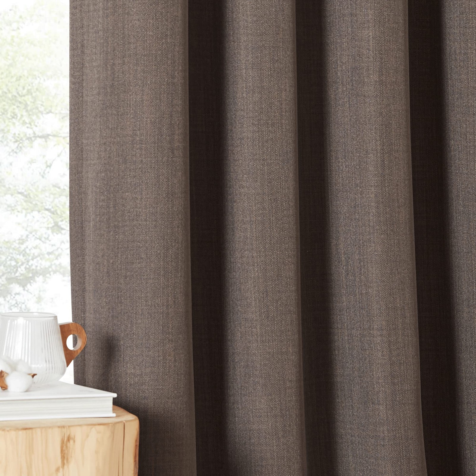 Nicetown Faux Linen Brown Blackout Curtains For Sliding Glass Door Hook