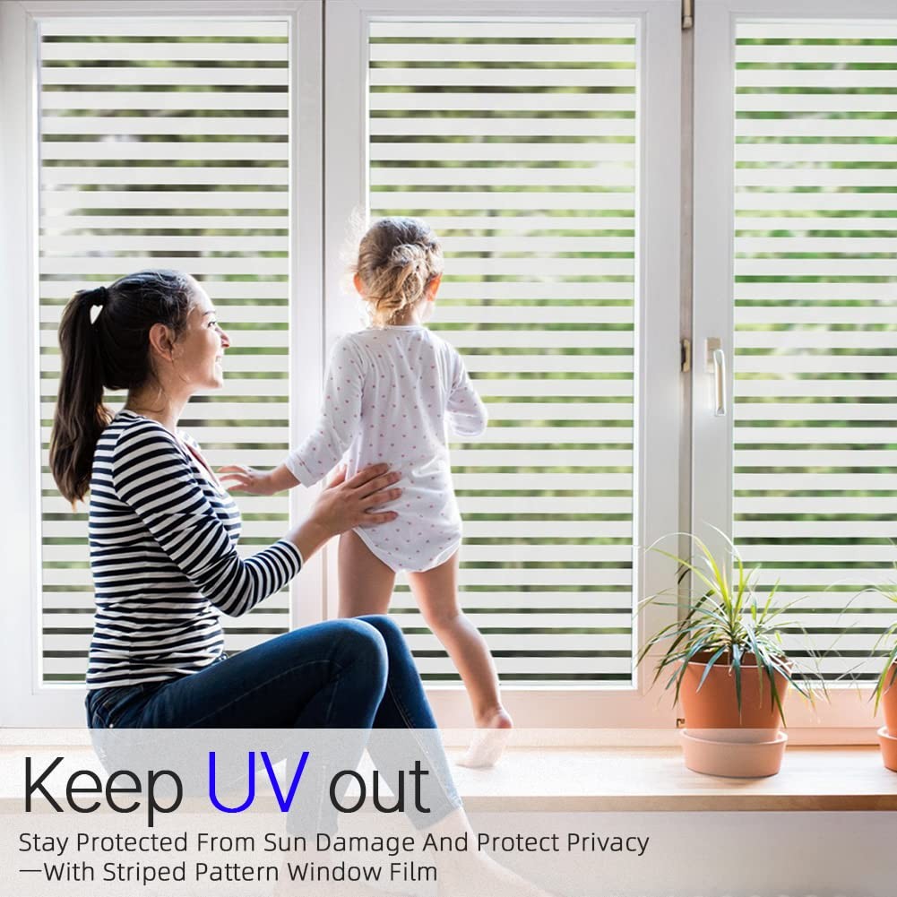 Window Privacy Film Frosted Stripe Window Film Static Cling Heat UV Blocking …