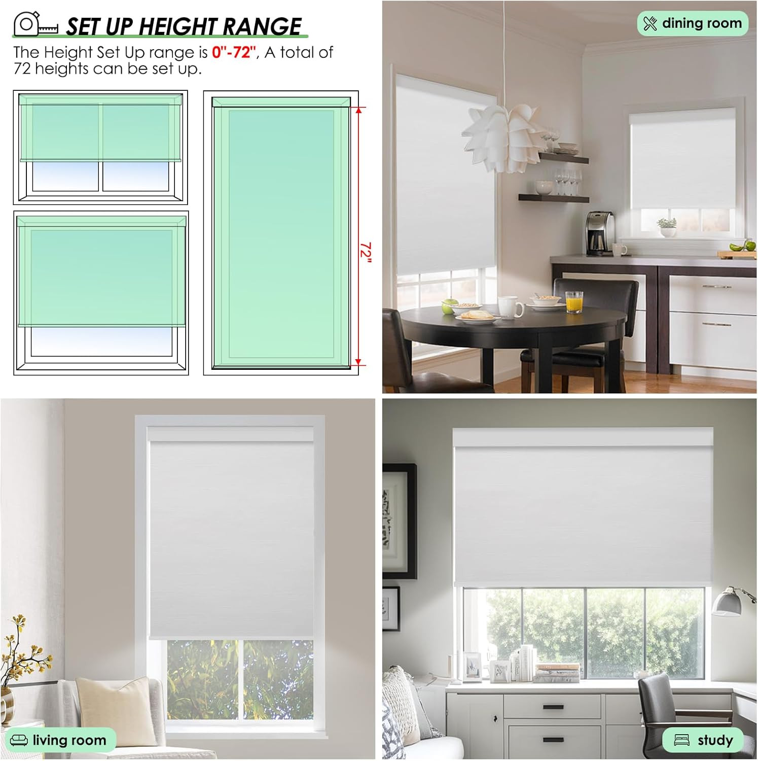 Smart Motorized Blackout Roller Shades with Remote Control, Cordless 28″x72
