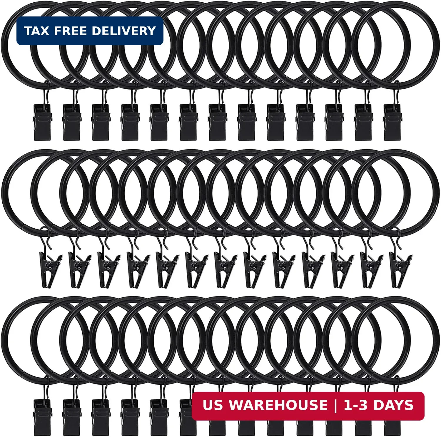 44pcs Curtain Rings with Clips Hooks 1.5 inch Rustproof Matte Metal Stainless St