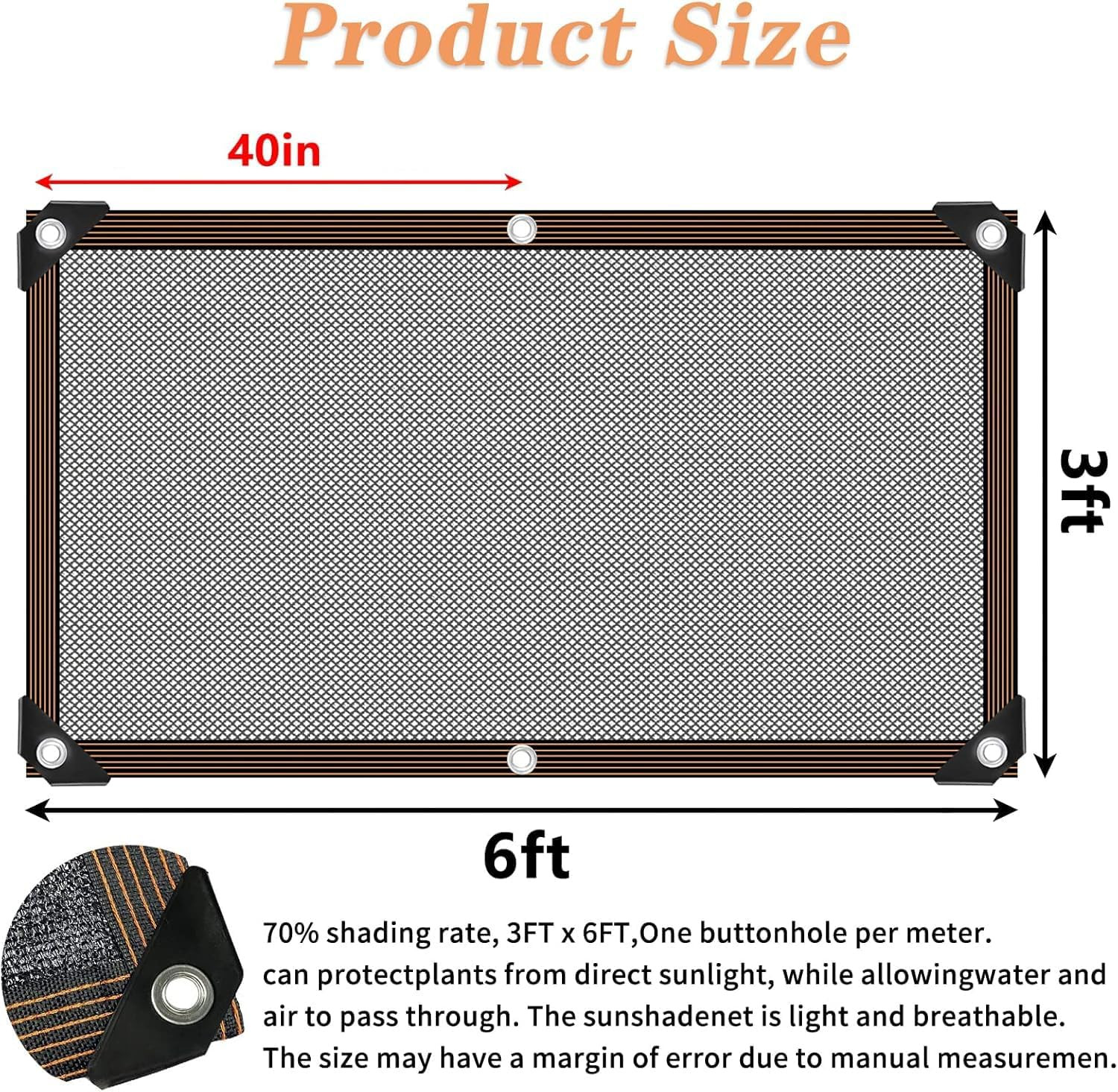 Shade Cloth – 60% Sunblock Black Mesh Tarp, 6.5 X 10 FT for Garden