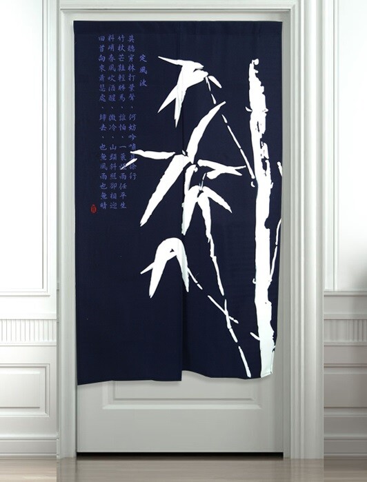 Japanese Noren Tapestry Door Curtain Bamboo chinese word navy