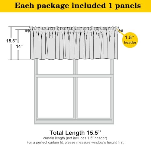 Valances for Windows 1 Piece, Soft Solid Thermal 60″W x 14″L (Pack of 1) White