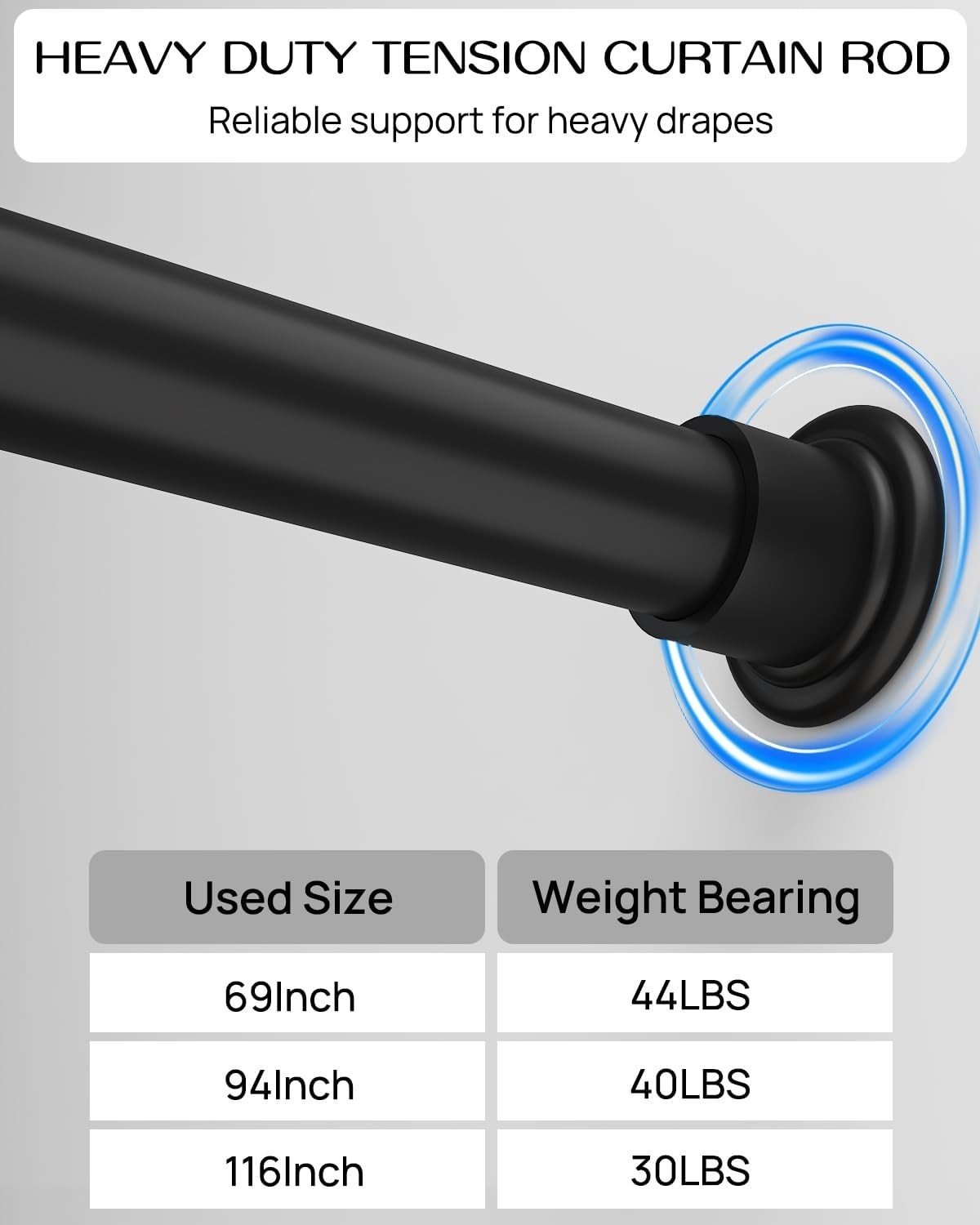Adjustable Tension Curtain Rod – 42-123 Inches