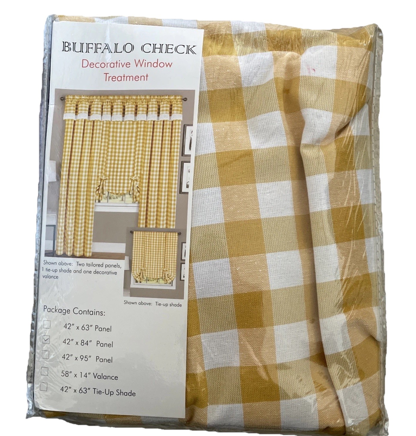 Buffalo Check Window Curtain Panel 42”X84” Yellow NIP