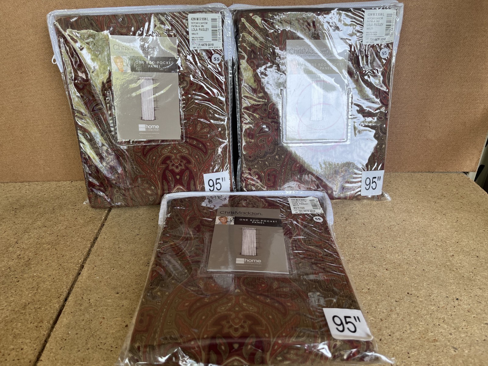 Lot Of 3 Chris Madden One Rod Pocket Panel Curtain Lola Paisley 42×95 JCP C10
