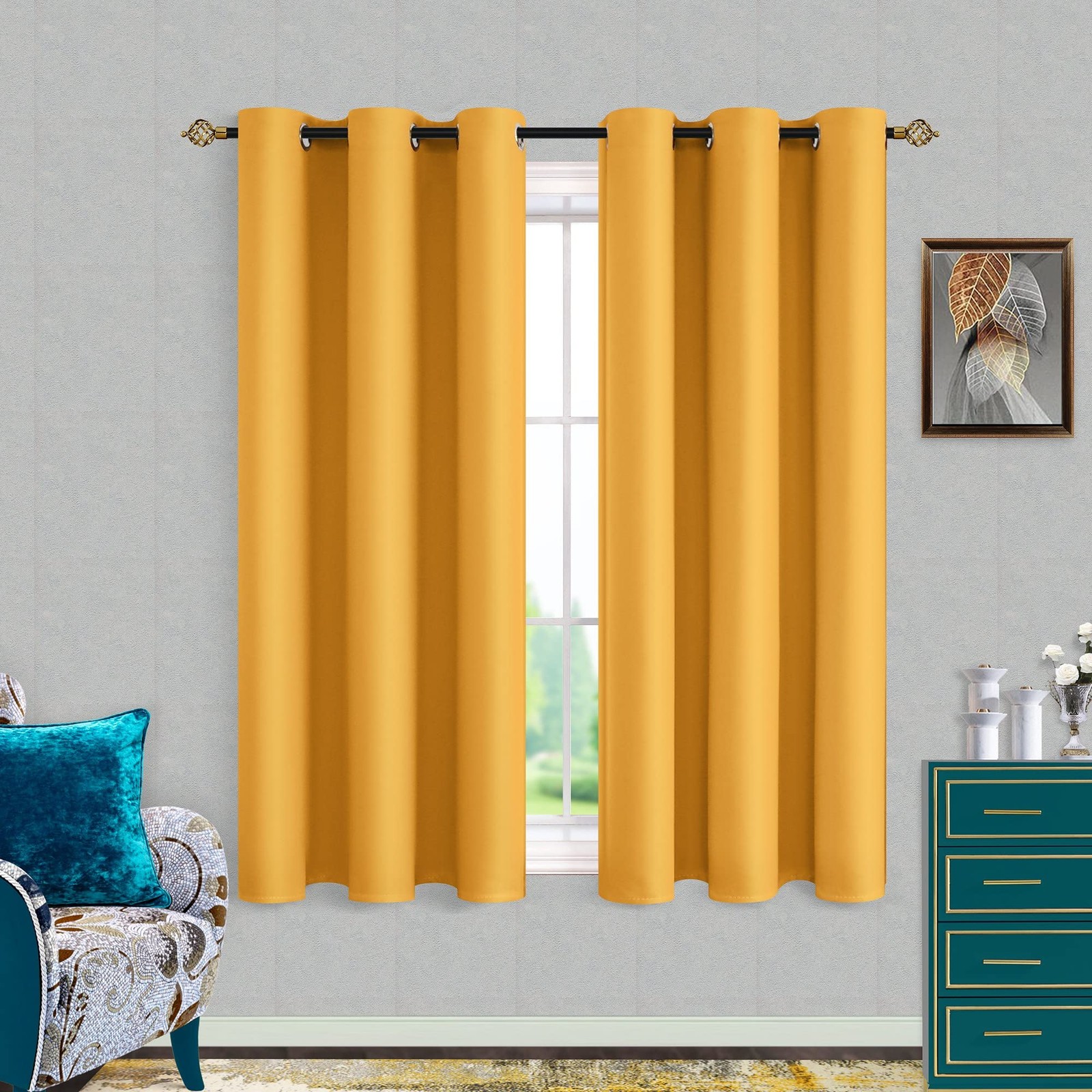 Mrs.Naturall Yellow Kitchen Window Curtains Over Sink,Blackout 45 Inch Length…