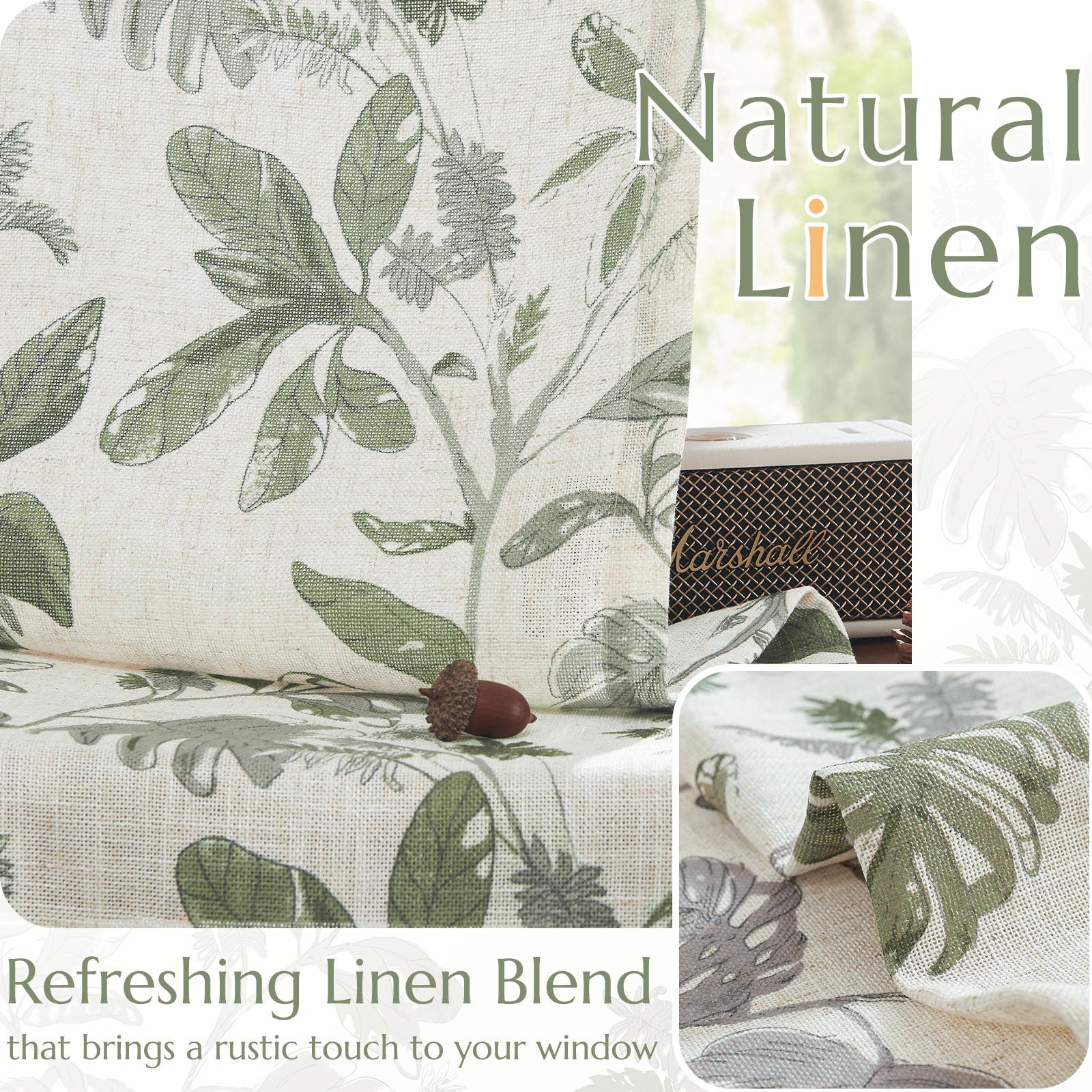 Tropical Leaf Curtains 2 Panels Farmhouse Room Darkening Rod Pocket 84″