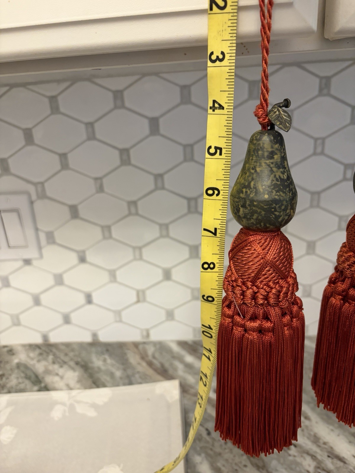 Ceramic Pear Tassel Tiebacks – Red Cord – Decorative Curtain or Cabinet Accents