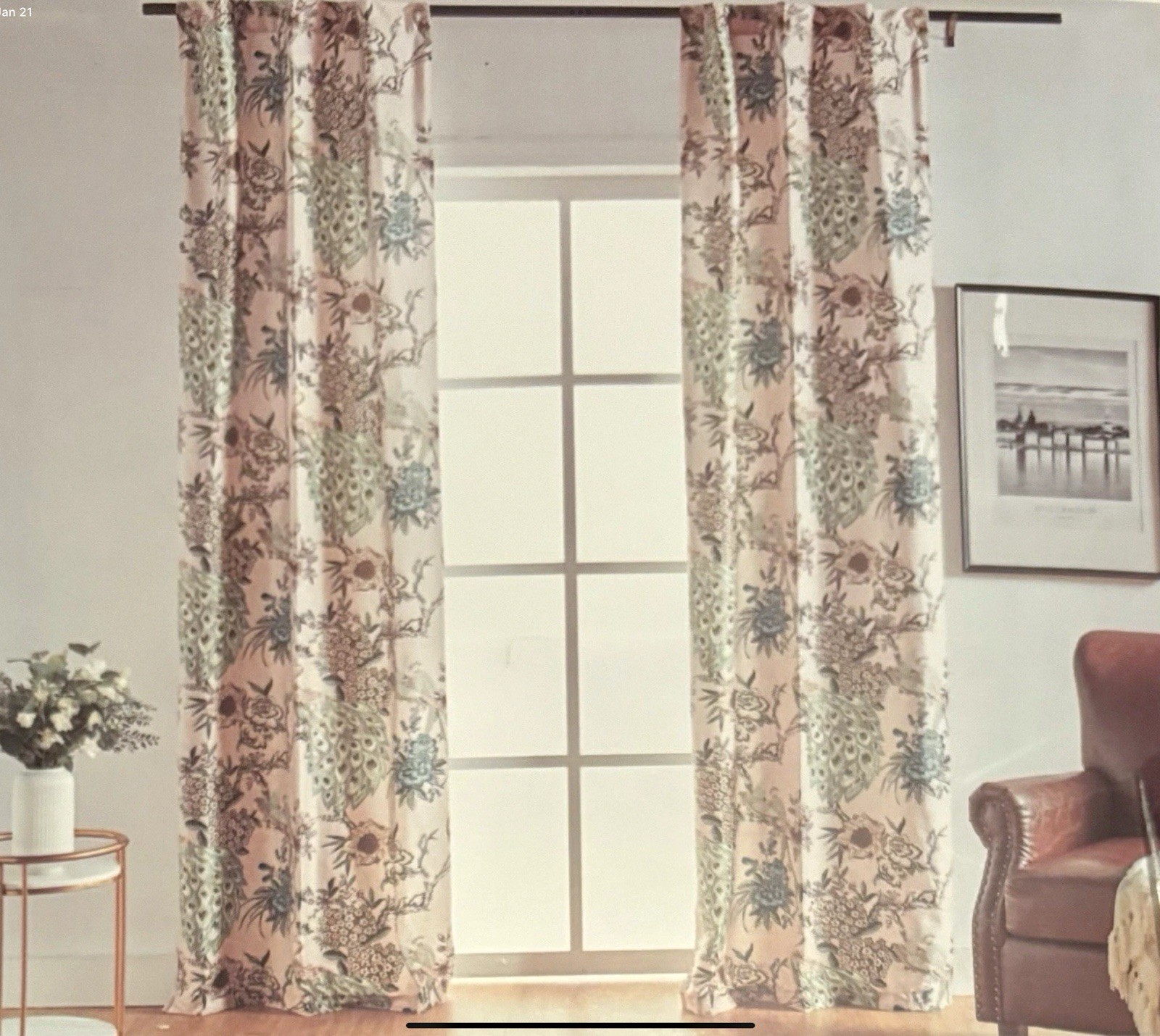 Callisto Home Peacock Bird Floral Curtains 2pc Window Panels Drapes New 38 x 84”