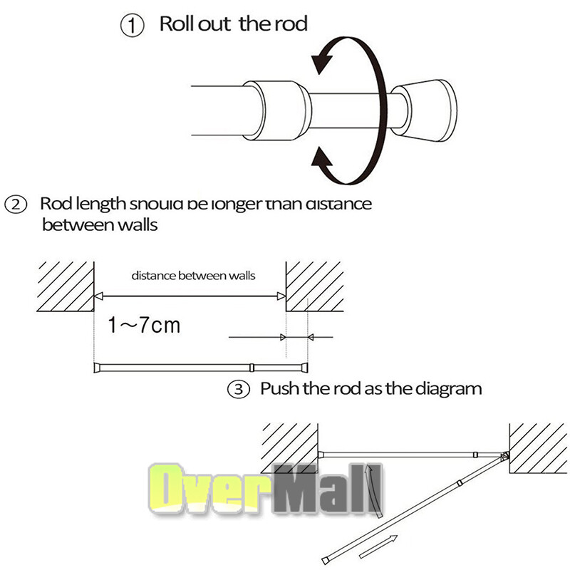 4x Extendable Shower Curtain Rod/Pole Telescopic Spring Tension Rod Clothes Rail