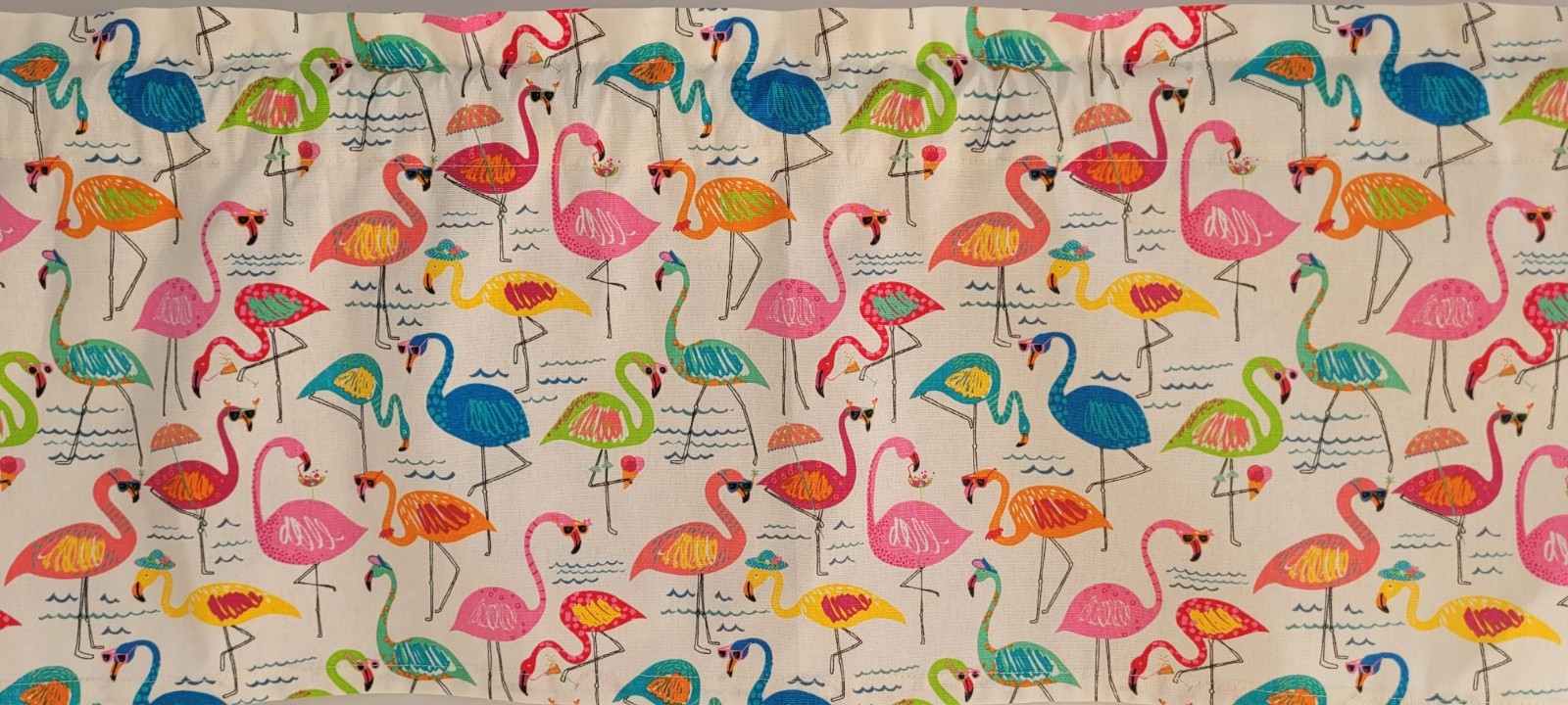 Flamingo Themed Valance, Tropical Coastal Window Treatment, Beach House Decor