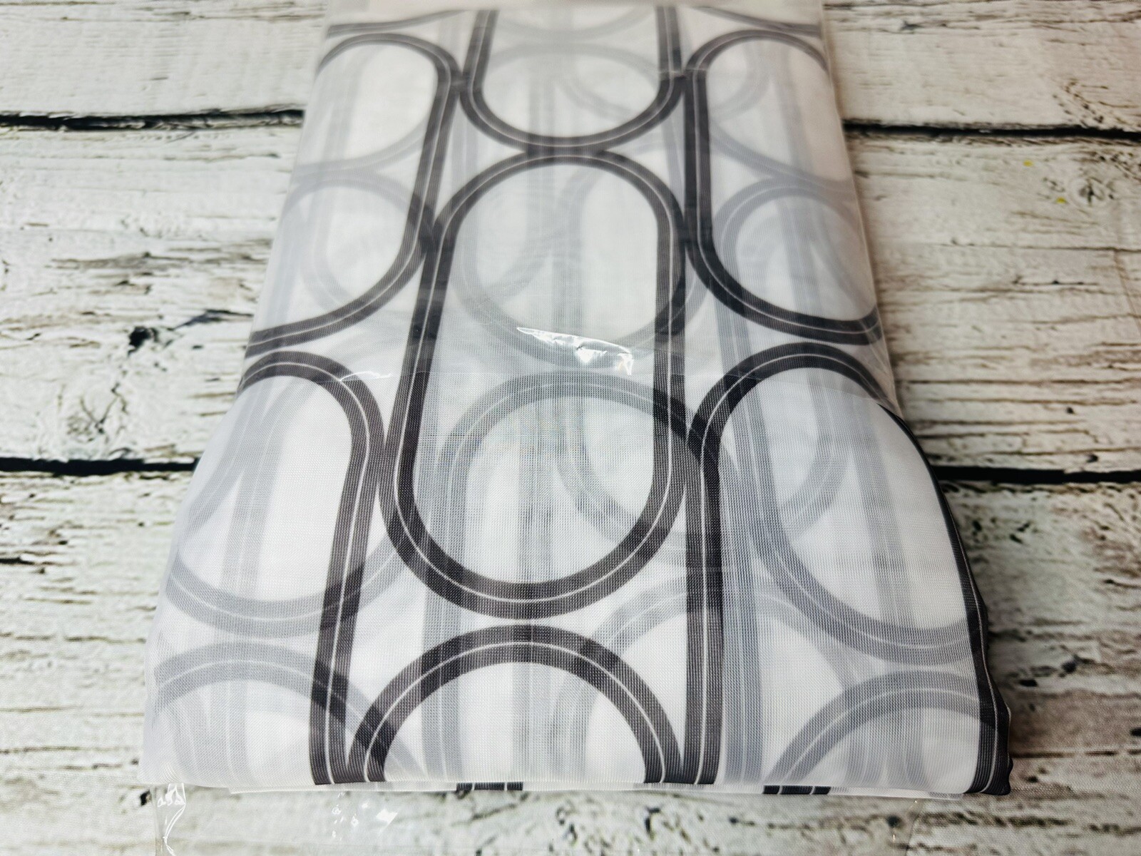 Grommet Sheer White W/Dark Gray Geometric Pattern Curtains 52”x84” 2 Panels