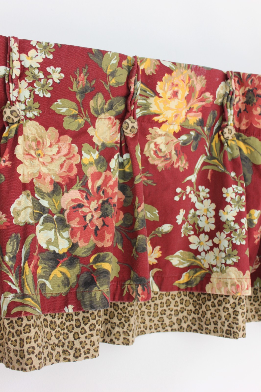 American Living Layered Floral Leopard Valance 48×18 Pinch Pleat Back Tab Cotton
