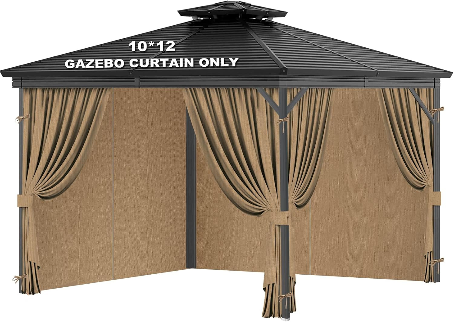 Waterproof Khaki Gazebo Privacy Curtains, 10×12 Ft, 4-Piece with Zippers