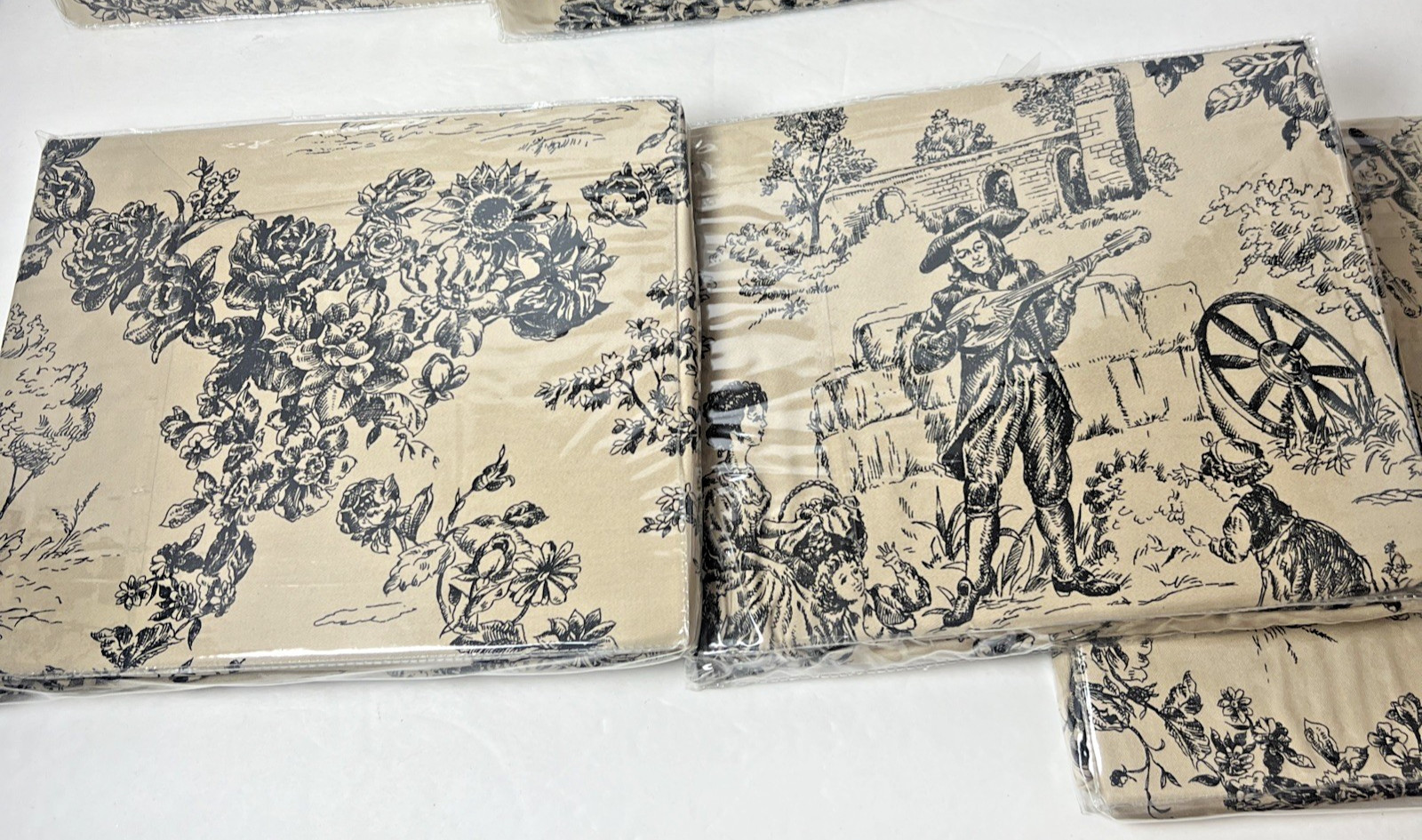 5 NEW JCPenney Valances Toile & Check Black & Tan 80×18″ French Country 023184