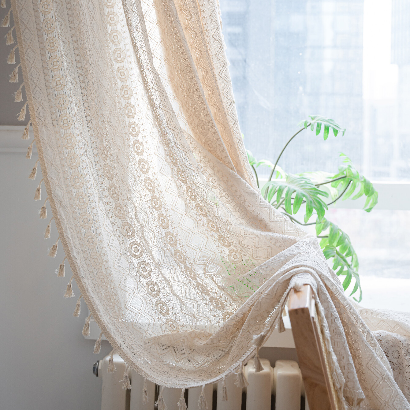 Hobo Crocheted Curtains Vintage Bless Lace Drapes Tassel Macrame Curtains Decor