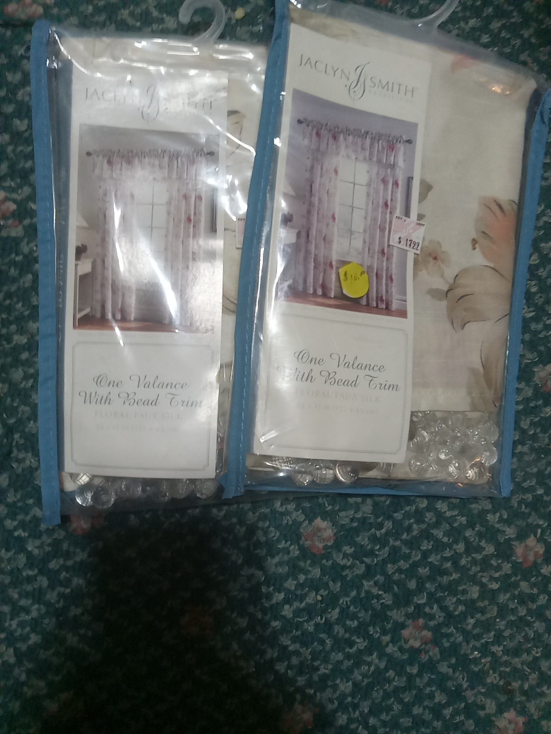 Vintage Jaclyn Smith 2 Valance With Bead Trim Floral Faux Silk 54×17 Set Of 2